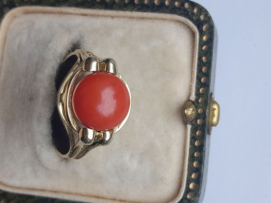 R.16 Retro Pierścionek 3.83g Koral nat. Złoto 585 WYCENA