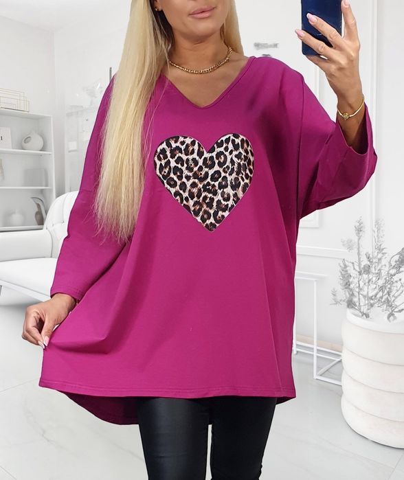 Różowa bawełniana tunika damska serce plus size