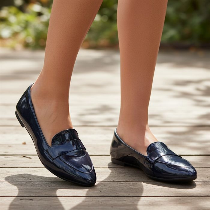 Baleriny damskie granatowe lakierowane eleganckie 6361 rozm. 40