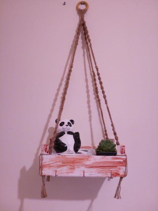 Caixa prateleira suporte em macramé