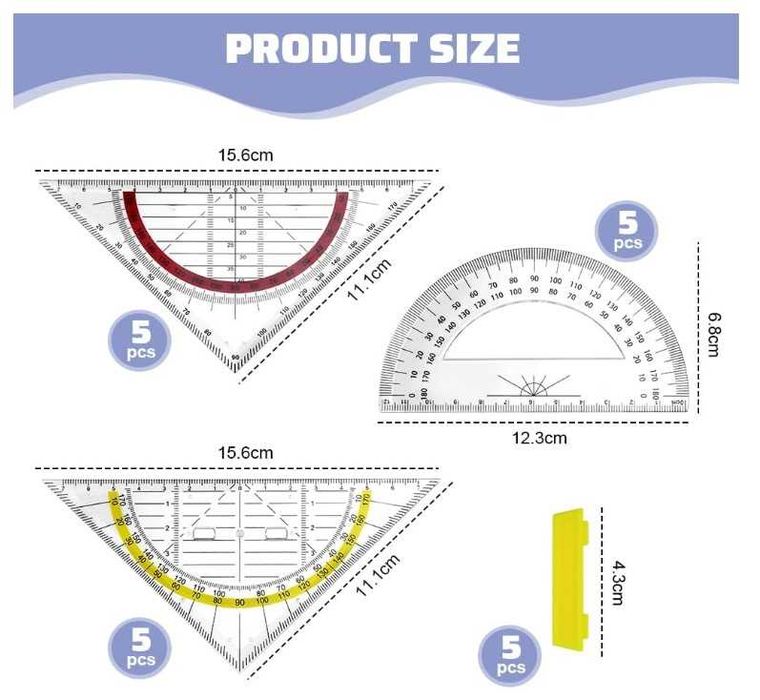 Zestaw 15 ekierek, kątomierzy LPAMABA