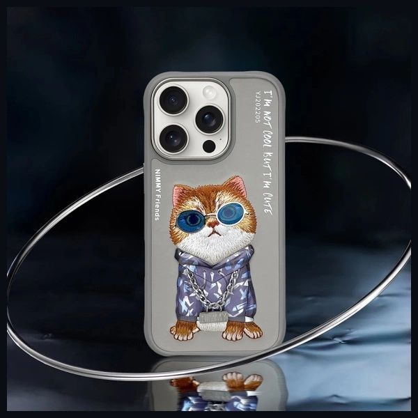 Etui Nimmy Glasses Cool Cat na iPhone 16 Pro Max - szare