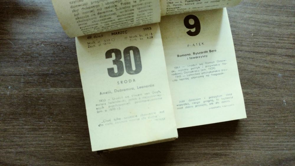 Najtaniej Kartka z kalendarza 1985. 1994. 2013.