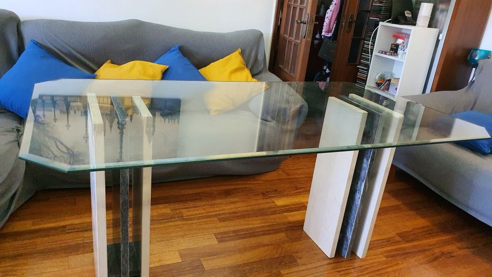 Mesa de Sala em vidro e mármore 172 x 90 cm