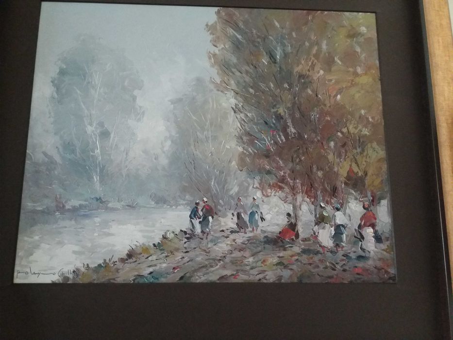 Pintura a óleo «Personagens no rio Mondego», de Pedro Olaio Filho