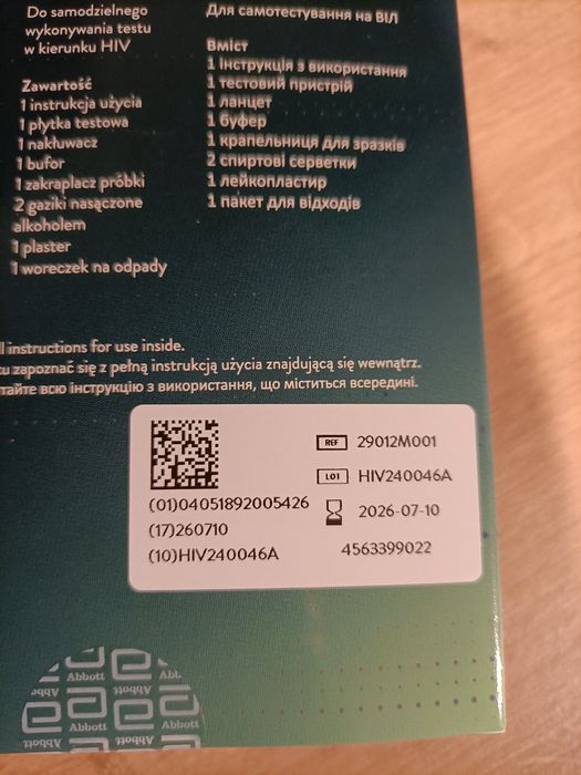 Panbio HIV Self Test - szybki test HIV z krwi