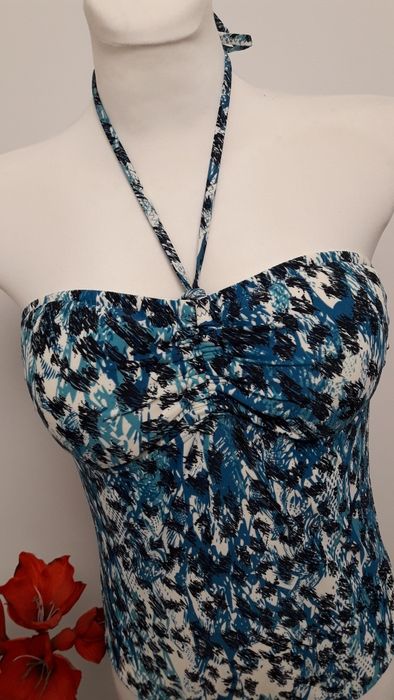 Strój kąpielowy jednoczęściowy czarny niebieski elegancki 40 L 42 xl