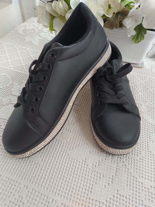 Black Sparkly Loafers/Sneakers – Size 38 – New!64309921629442120