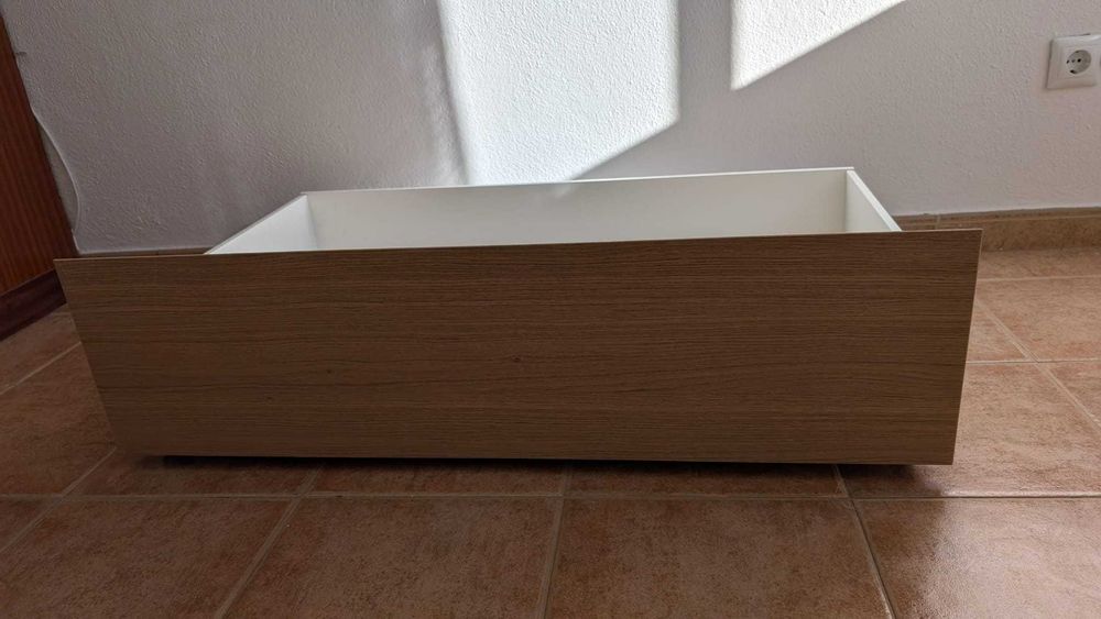 Duas Gavetas -  Caixa arrumação p/estr cama, chapa de carvalho c/velatura branca, 200 cm - IKEA