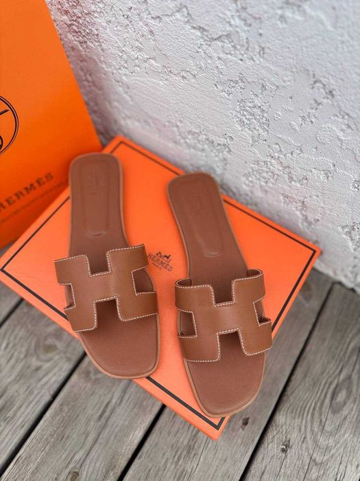 Шльопанці в стилі Hermes Oran з натуральної шкіри