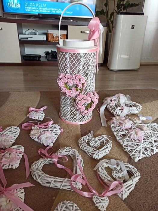 Lampion i serduszka, zestaw ozdób na chrzest lub komunię