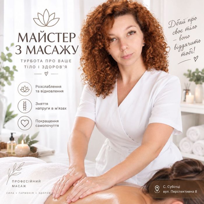 Класичний масаж, профілактичний, медовий, вогняний, масаж обличчя с. Суботці