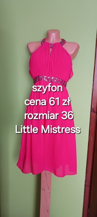 Różowa szyfonowa sukienka z dekoltem halter Little Mistress rozm.36