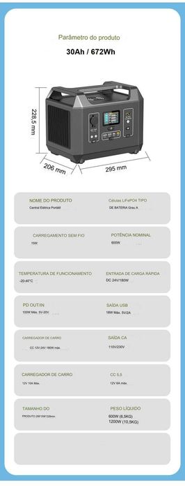Bateria Portátil 672Wh campismo gerador
