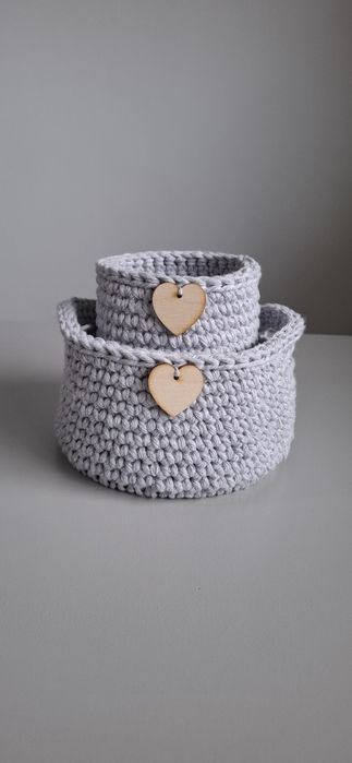 Zestaw koszyków ze sznurka bawełnianego makrama handmade