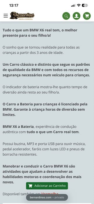 Carro elétrico de criança