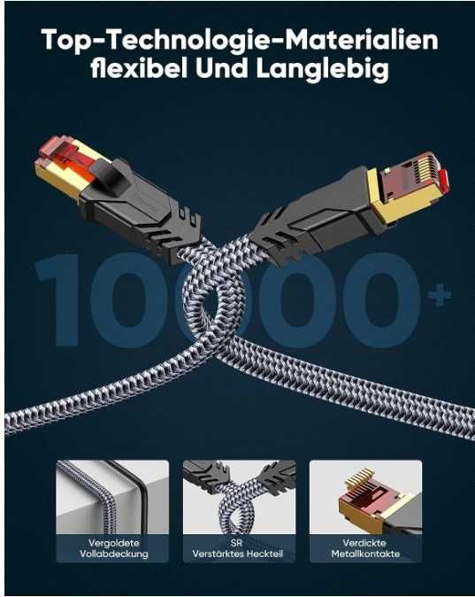 Kabel sieciowy Ethernet RJ45 Cat. 8 6m w oplocie Snowkids