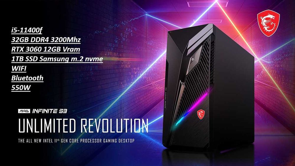Komputer do gier MSI i5-11400f/RTX 3060 12GB/32GB/1TB SSD/WIFI/Windows 11