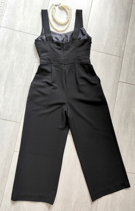 Zara S Czarny elegancki kombinezon z szerokimi nogawkami kuloty