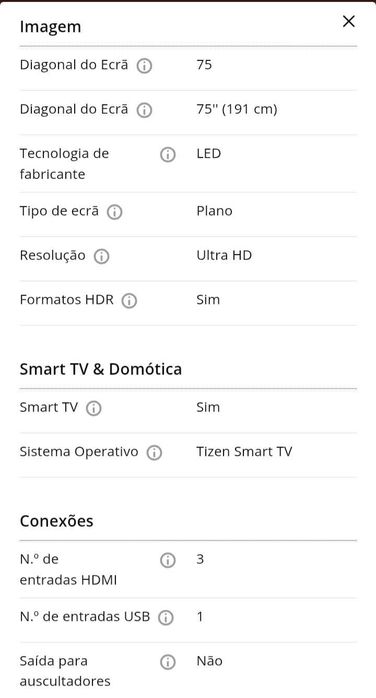 Tv Samsung 75" 191cm