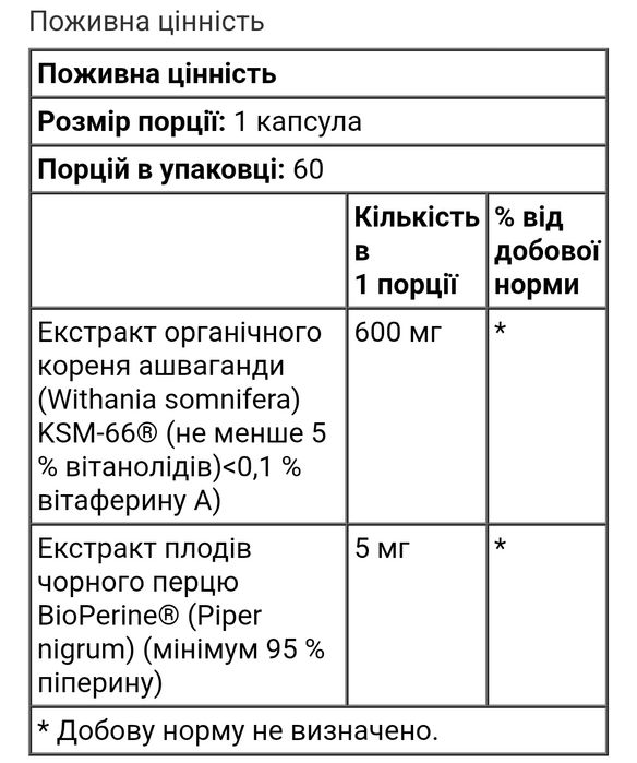 Nutricost ашваганда ксм 66 KSM-66 екстракт кореня ashwagandha 60 капс