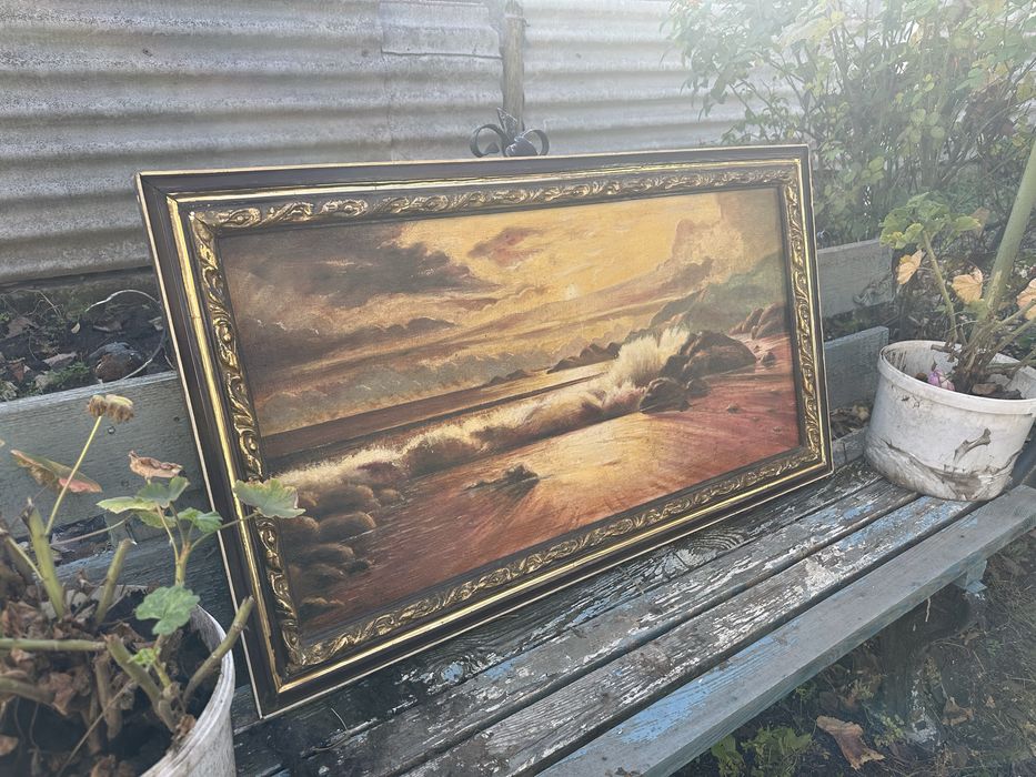Картина маслом с рамкой раритет холст!