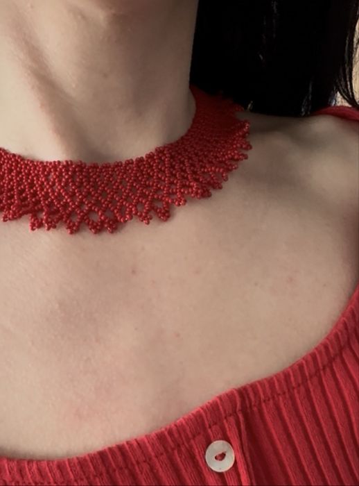 Силянка українська,гердан,чокер,червона,біла з бісеру на завязках