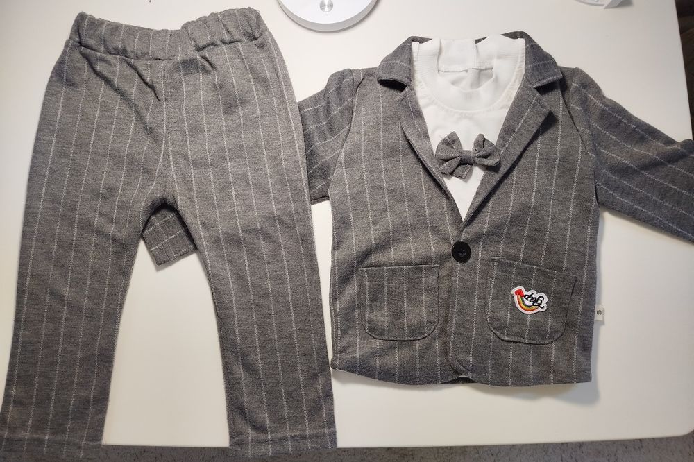 Костюм на рочок, сірий, розмір 80-86 см, костюм трійка з бантиком