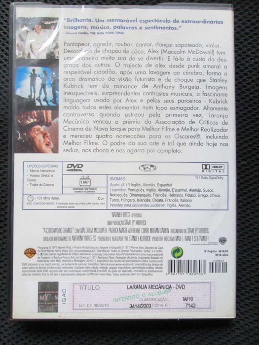DVD Laranja Mecânica, Stanley Kubrick, Michael Bates