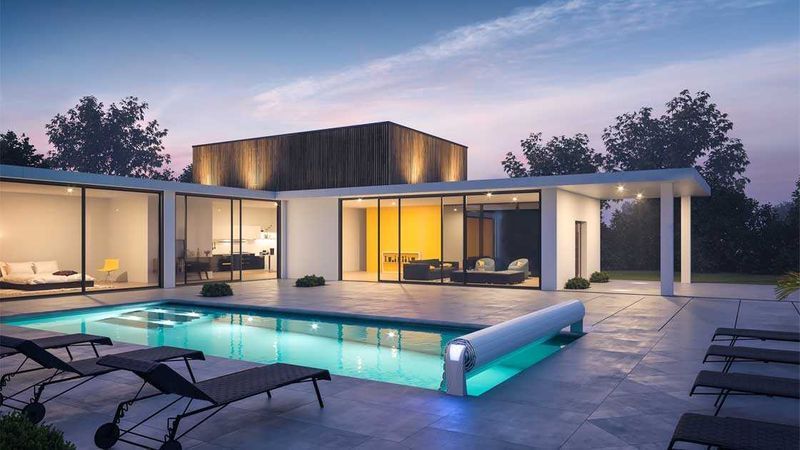 Cobertura de Segurança piscinas modelo Aero laminas cremes de 7x4m