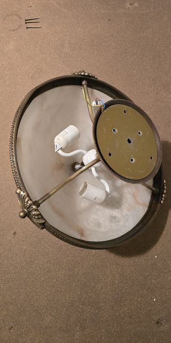 Candeeiro plafound em pedra Alabastro e Bronze