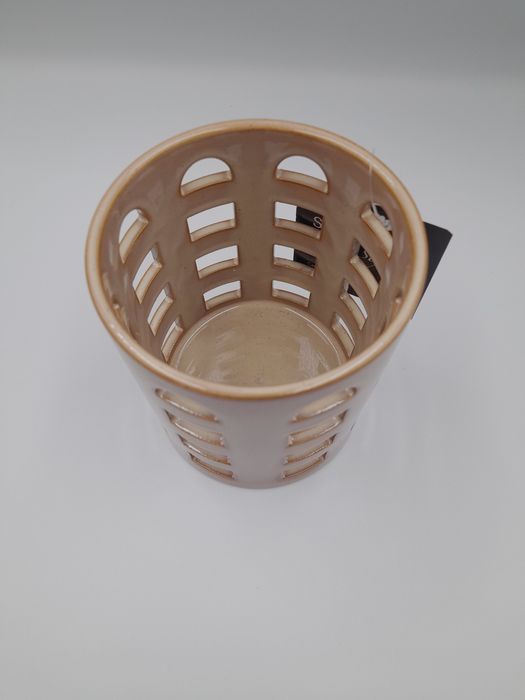 Świecznik lampion ceramiczny beżowy