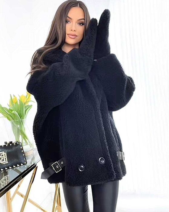 Ekskluzywna Kurtka Futerko premium Babylon  z rękawiczkami czarne