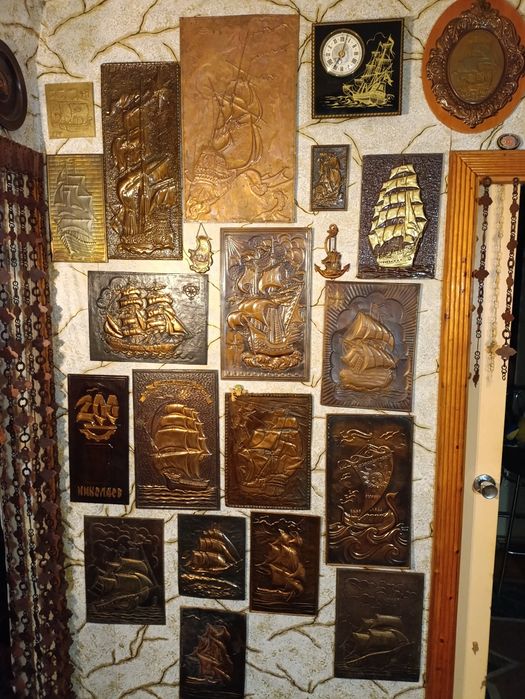 Чеканка медная .9 шт. Карабль