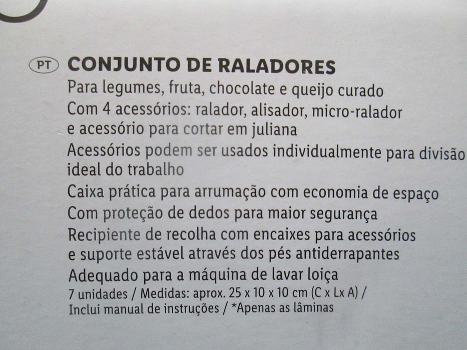 Ralador Multiúsos com Lâminas em aço inoxidável, novo, na embalagem