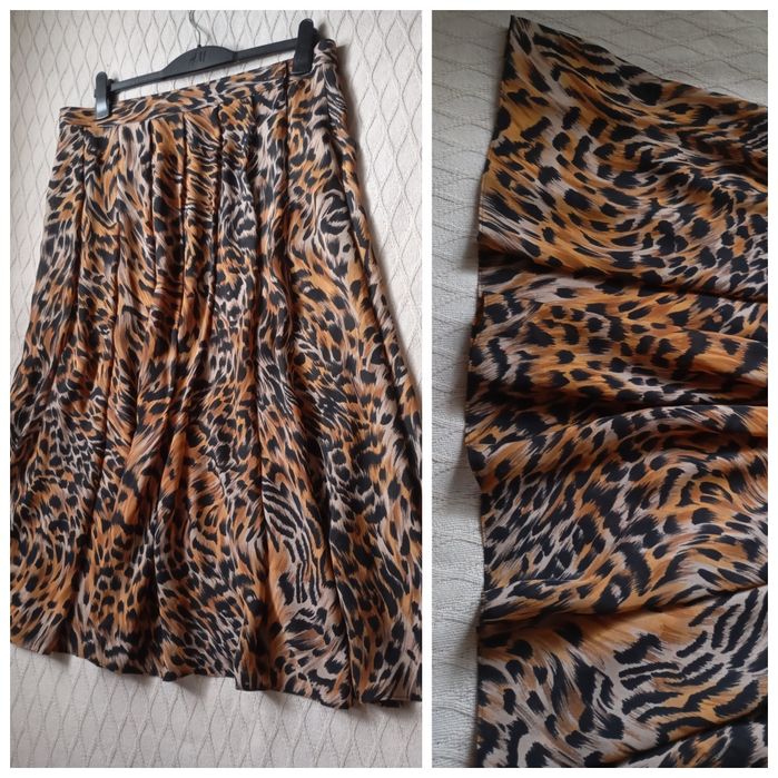 M&S 44-48r długa plisowana spódnica midi szyfonowa panterkę zwierzęcy