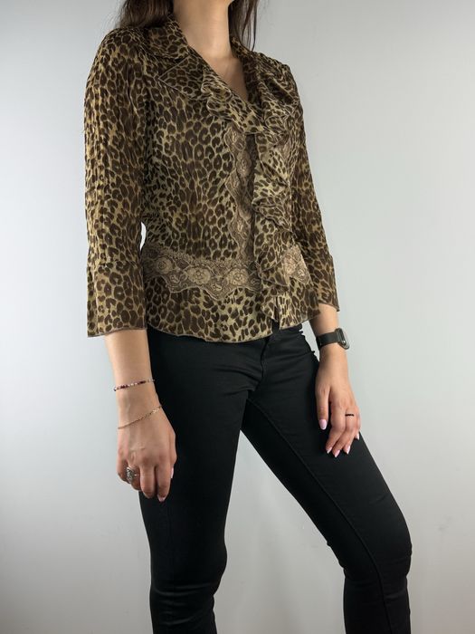 Stylowa brązowa bluzka koszula w panterkę rozmiar XL