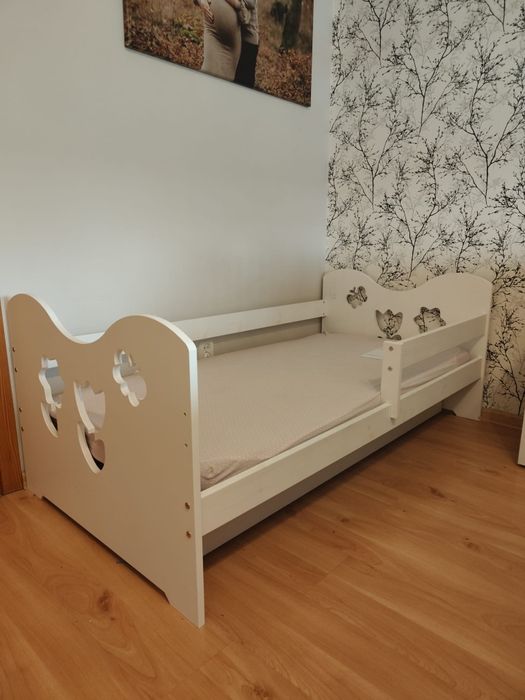 Łóżko Miki B2 Białe + szuflada drewniane + materac MIO 80x160