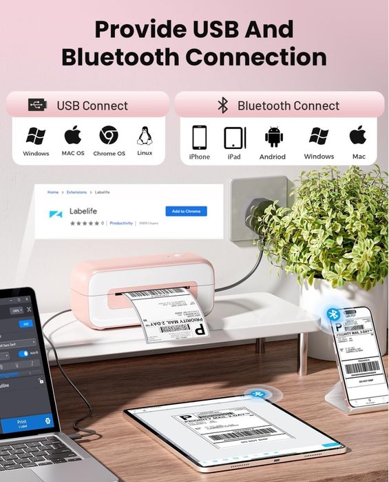 Phomemo PM246S Принтер транспортних етикеток Bluetooth, термопринтер е