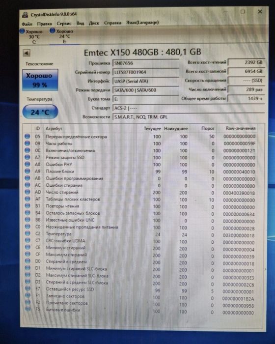 ssd 480gb 99% 2.5" Стан гарний для ноутбука або ПК