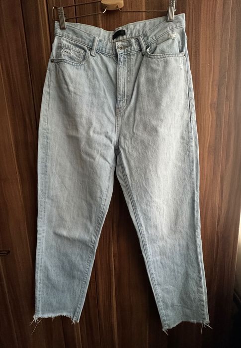 UNIQLO jeansy 38/M high rise + tapered jasny błękit | lyocell/tencel