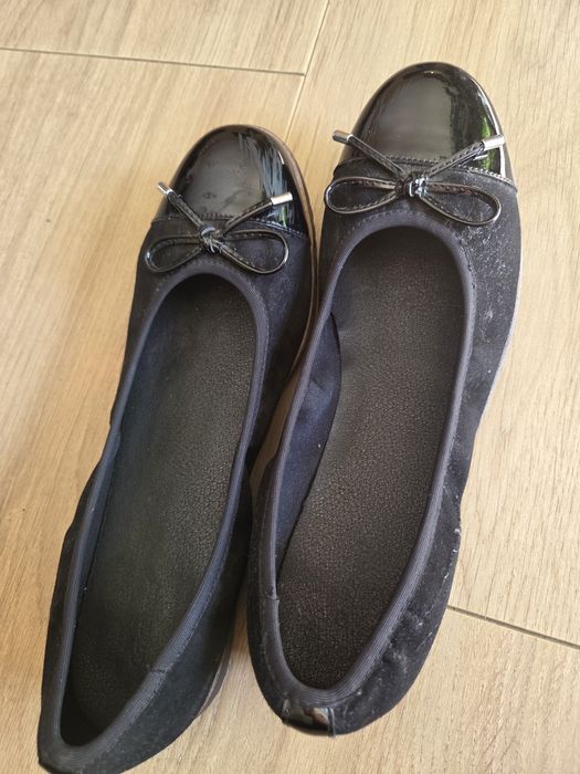 Balerinki baleriny czarne eleganckie z kokardą rozm. 42 zamsz