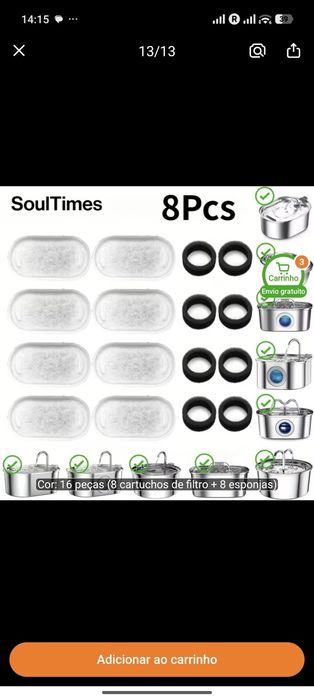 Filtros para fonte de água automática para gatos e cães – 8 filtros + 8 esponjas