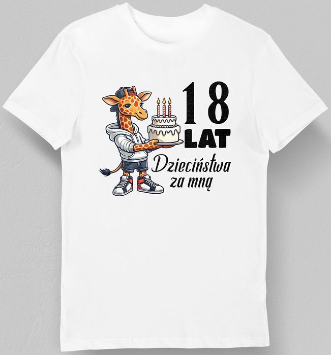 Koszulka męska 18 lat dzieciństwa za mną biała L