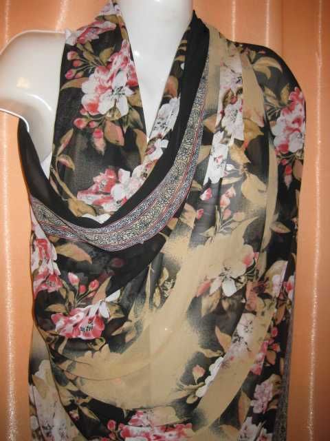 легкий парео шарф шаль платок накидка темний чорний шифоновий