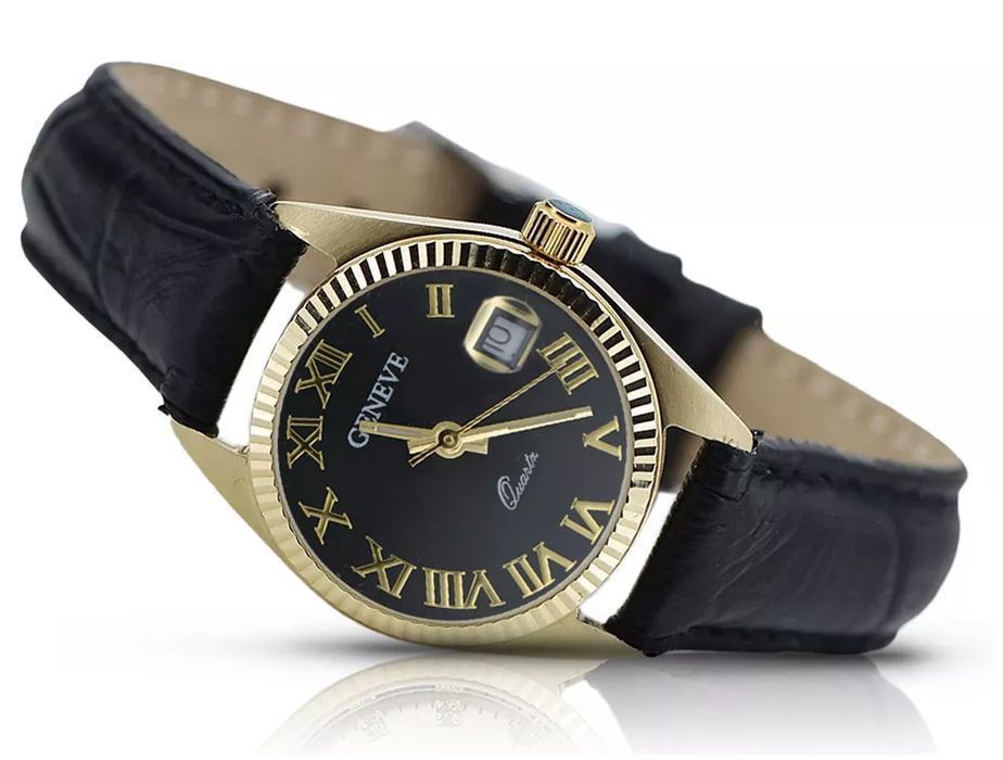 Złoty zegarek damski 14k 585 Geneve czarna tarcza lw020ydbc Wrocław