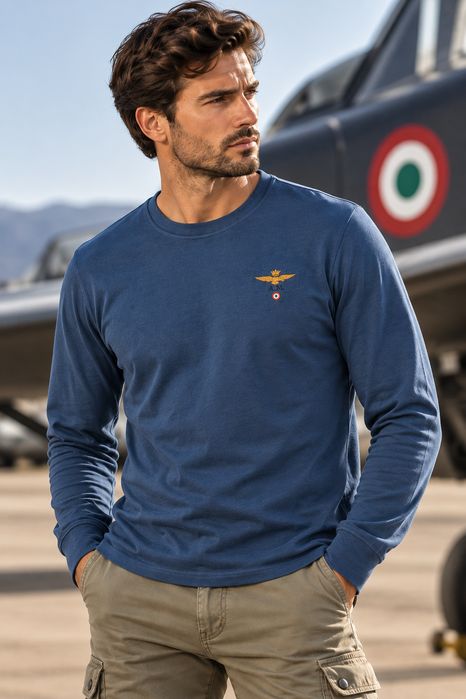 Aeronautica Militare longsleeve męski 252TS2390UJ00372 – niebieski, Regular Fit L