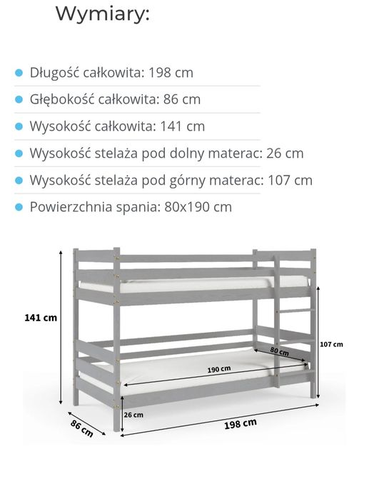 Łóżko piętrowe 80x190
