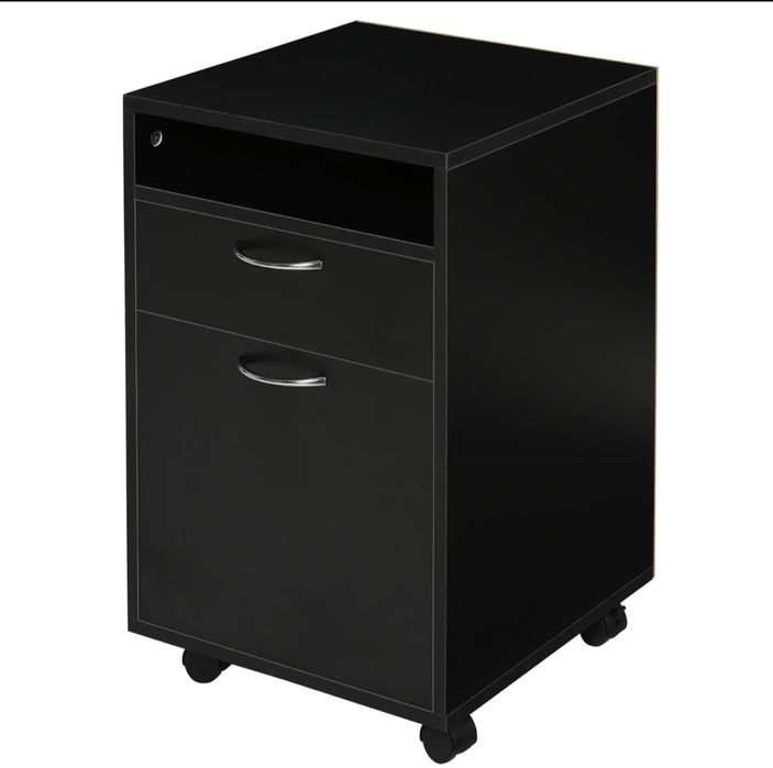 Mobilny kontener biurowy z szufladą, półką i szafką, 40x35x60cm,czarny