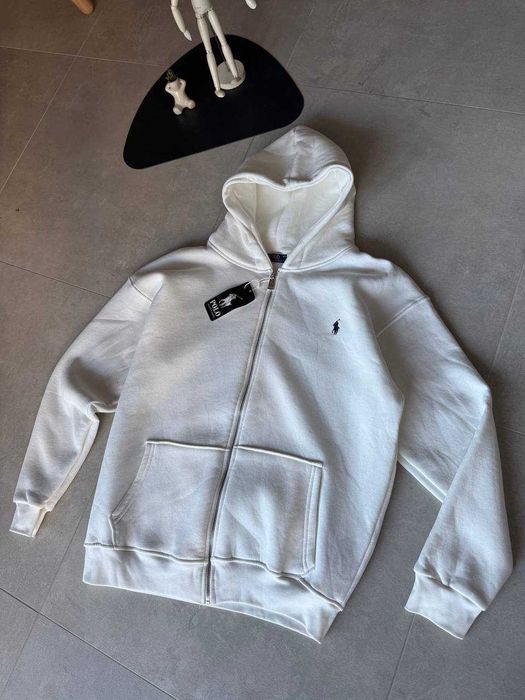 Bluza z kapturem Polo Ralph Lauren, biała, polarowa, zapinana na zamek